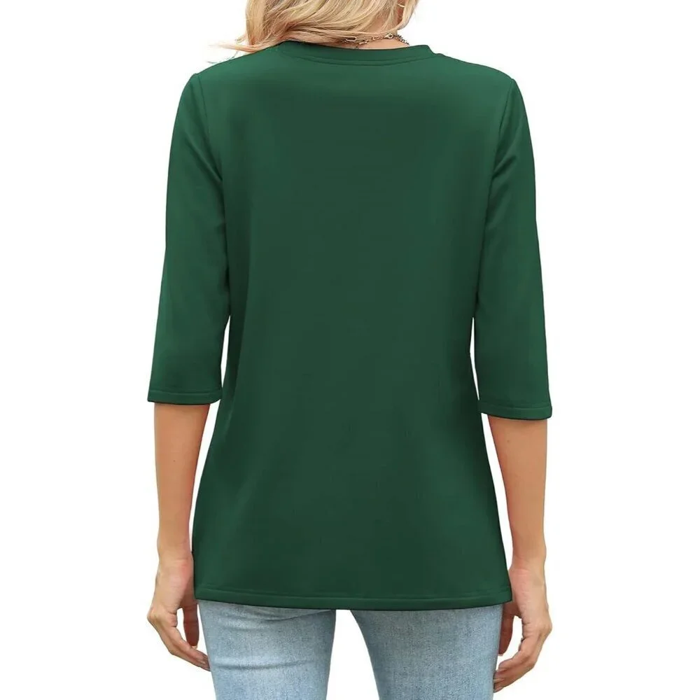 Women Sweatshirt 3/4 Sleeve Round Neck Loose Casual Tunic Top Fashion